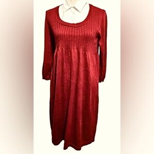 Gorgeous Garnet colored soft sweater dress w/cotton collar. S/M lots of stretch!